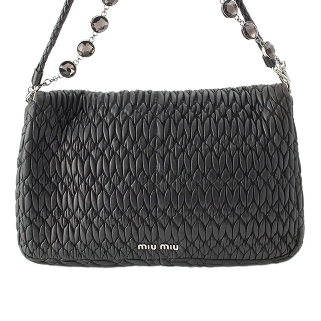 Miu Miu Matelasse Nappa Crystal Chain Satchel Black Leather Very good - Box View