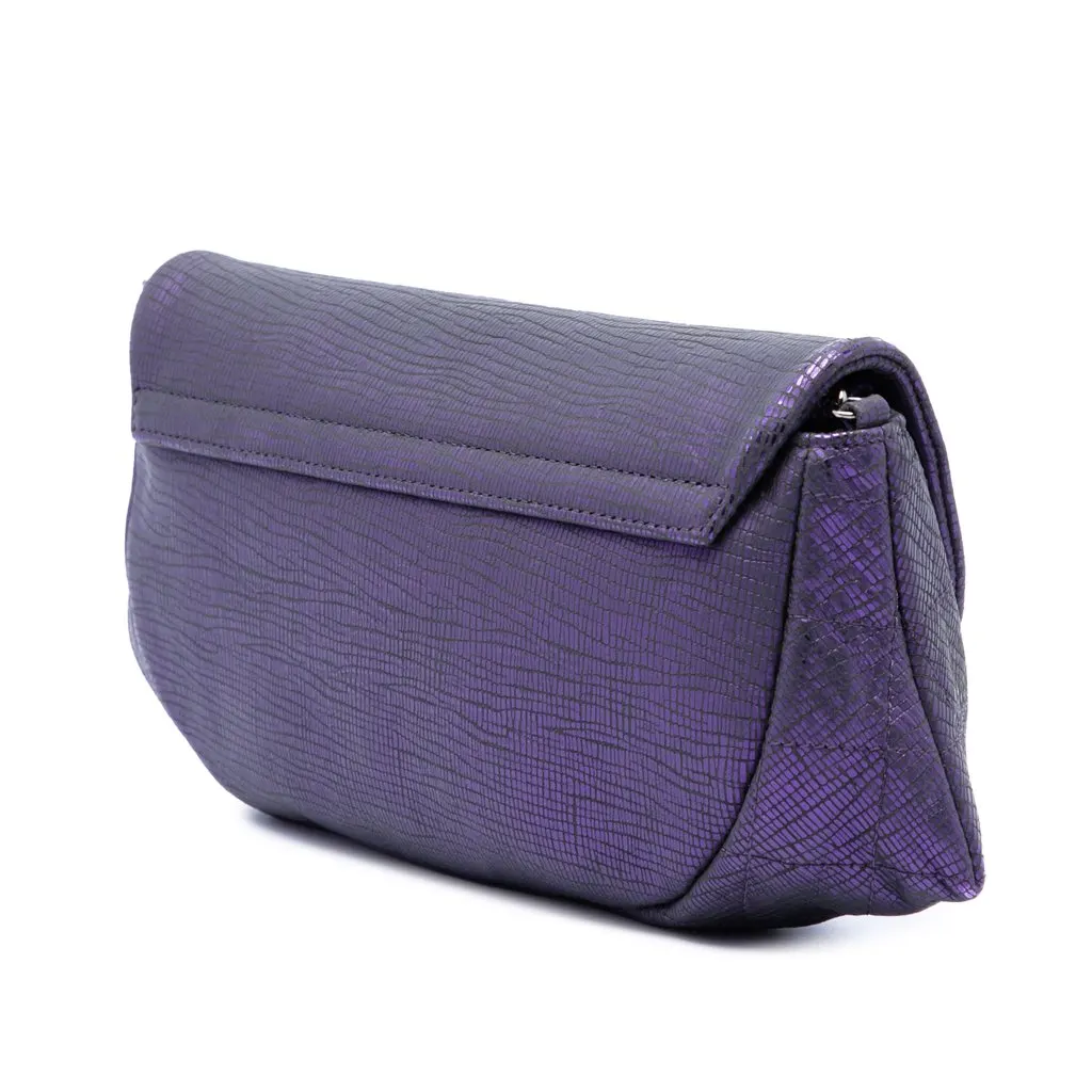 Chanel CC Metallic Crackling Lizard Printed Leather Half Moon Wallet on Chain Purple Leather Very good - Back View