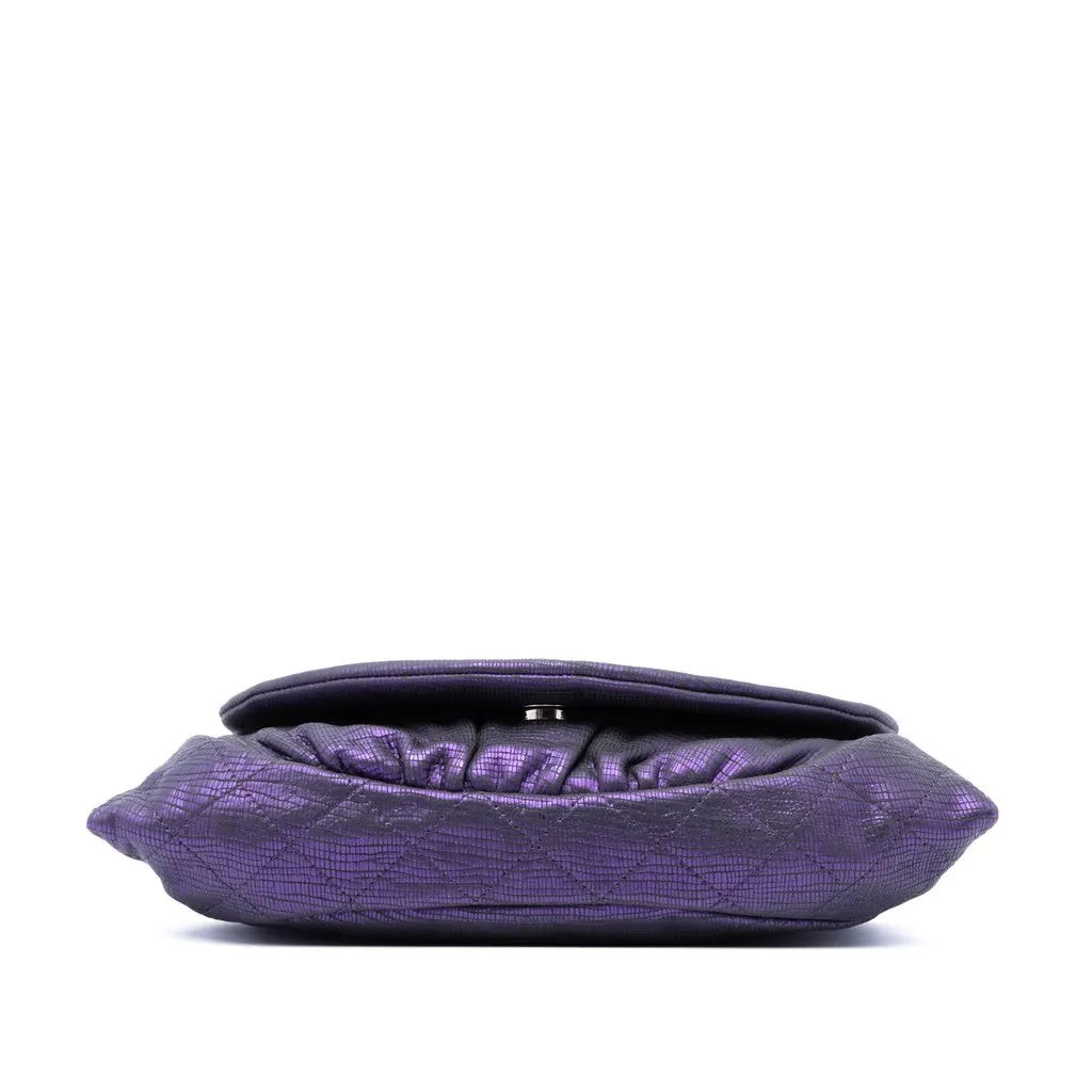 Chanel CC Metallic Crackling Lizard Printed Leather Half Moon Wallet on Chain Purple Leather Very good - Inside View
