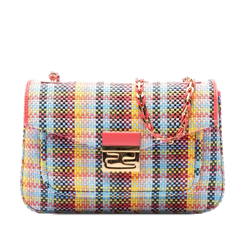 Fendi Multicolor Woven Nappa Be Baguette Crossbody Pink Leather Very good - Front View