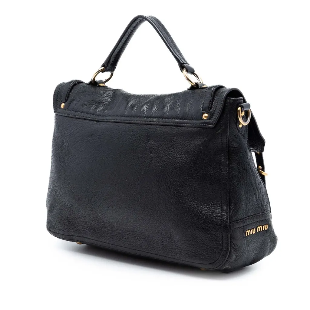 Miu Miu Cervo Deerskin Buckles East West Satchel Black Leather Very good - Back View