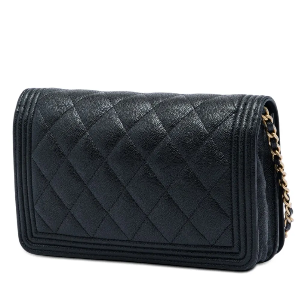 Chanel Quilted Caviar Boy Wallet on Chain Black Leather Very good - Back View