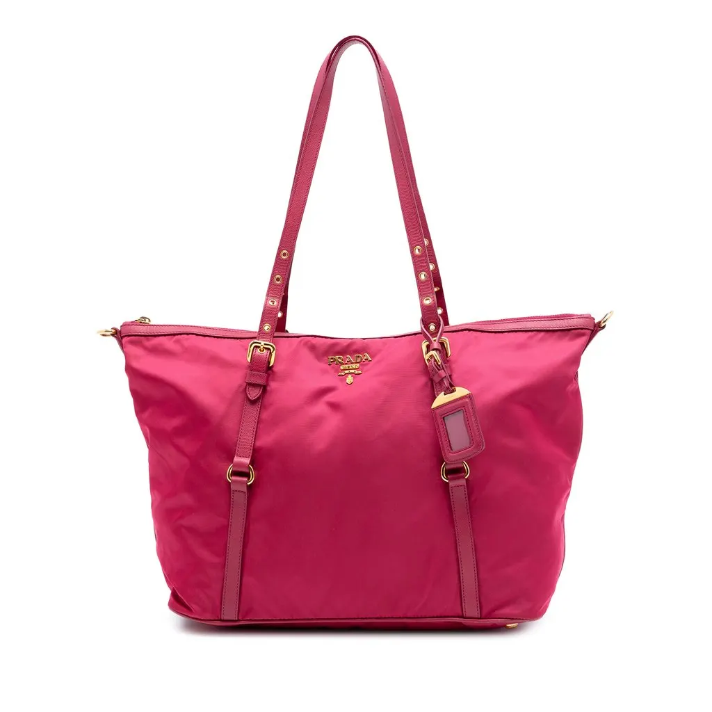 Prada Saffiano Trimmed Tessuto Satchel Pink Very good - Front View