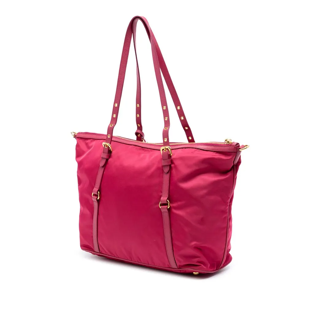 Prada Saffiano Trimmed Tessuto Satchel Pink Very good - Back View