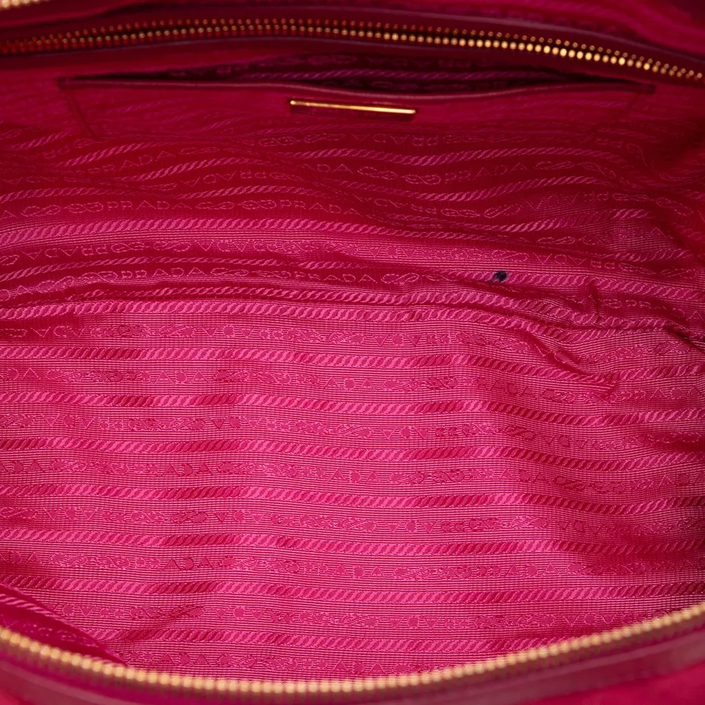 Prada Saffiano Trimmed Tessuto Satchel Pink Very good - Model View