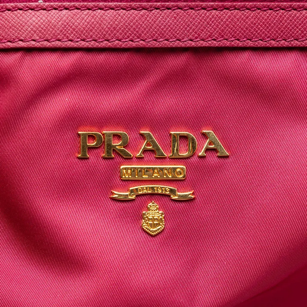 Prada Saffiano Trimmed Tessuto Satchel Pink Very good - Box View