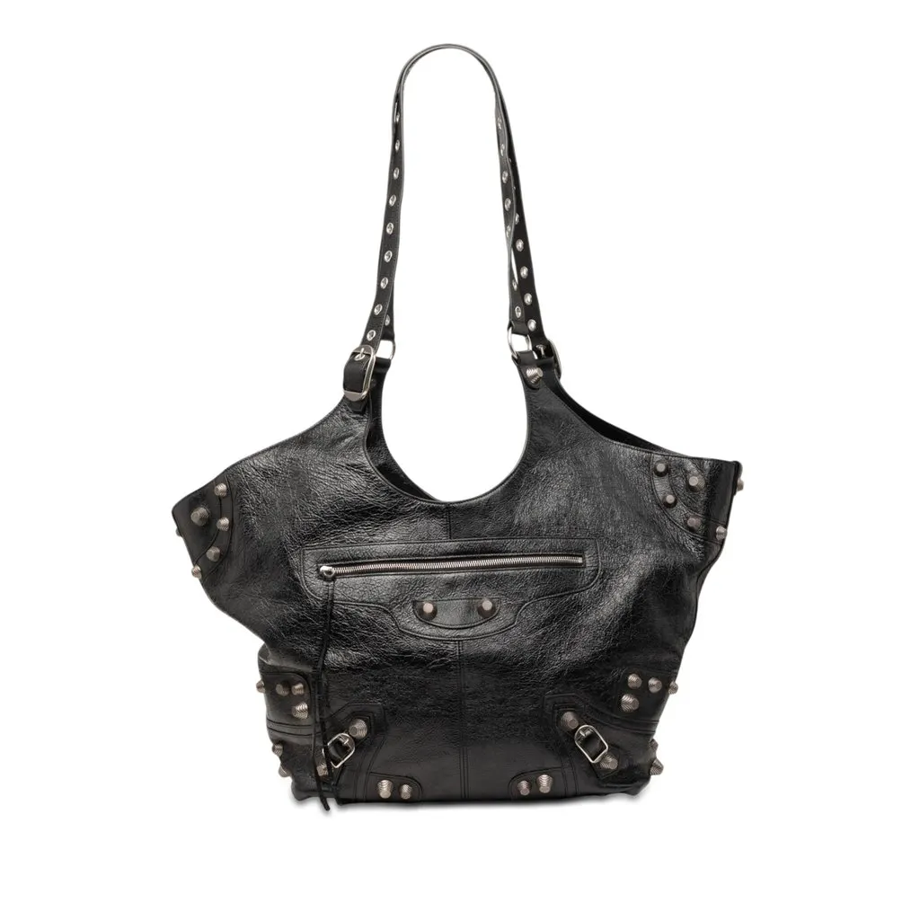 Balenciaga Medium Arena Lambskin Le Cagole Carry All Tote Black Leather Good - Front View