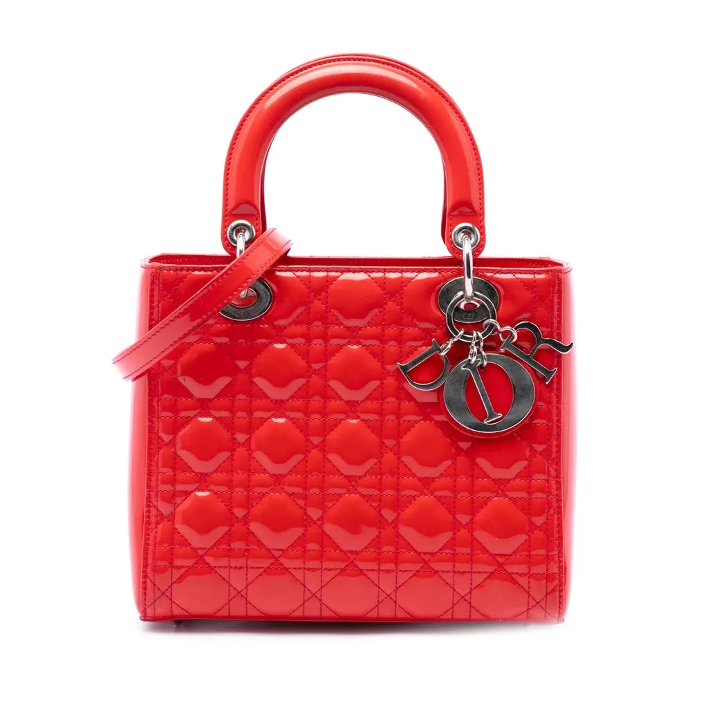 Dior Medium Patent Cannage Lady Dior Red Leather Very good - Front View