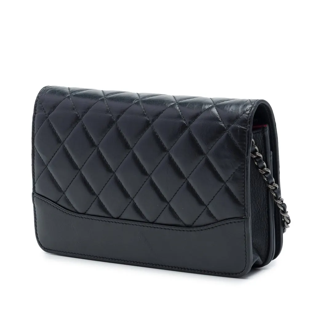 Chanel Quilted Aged Calfskin Gabrielle Wallet On Chain Black Leather Very good - Back View