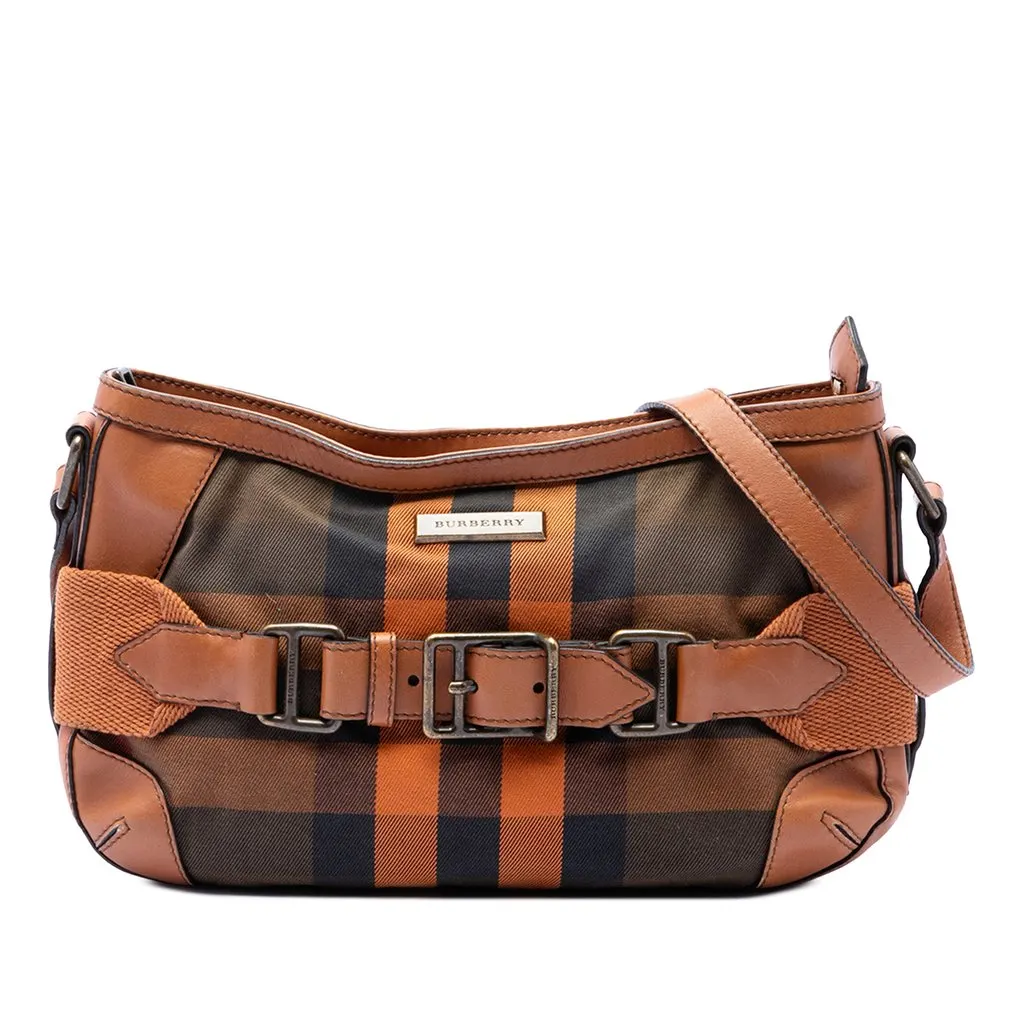 Burberry Mega Check Canvas and Leather Belted Crossbody Brown Very good - Front View
