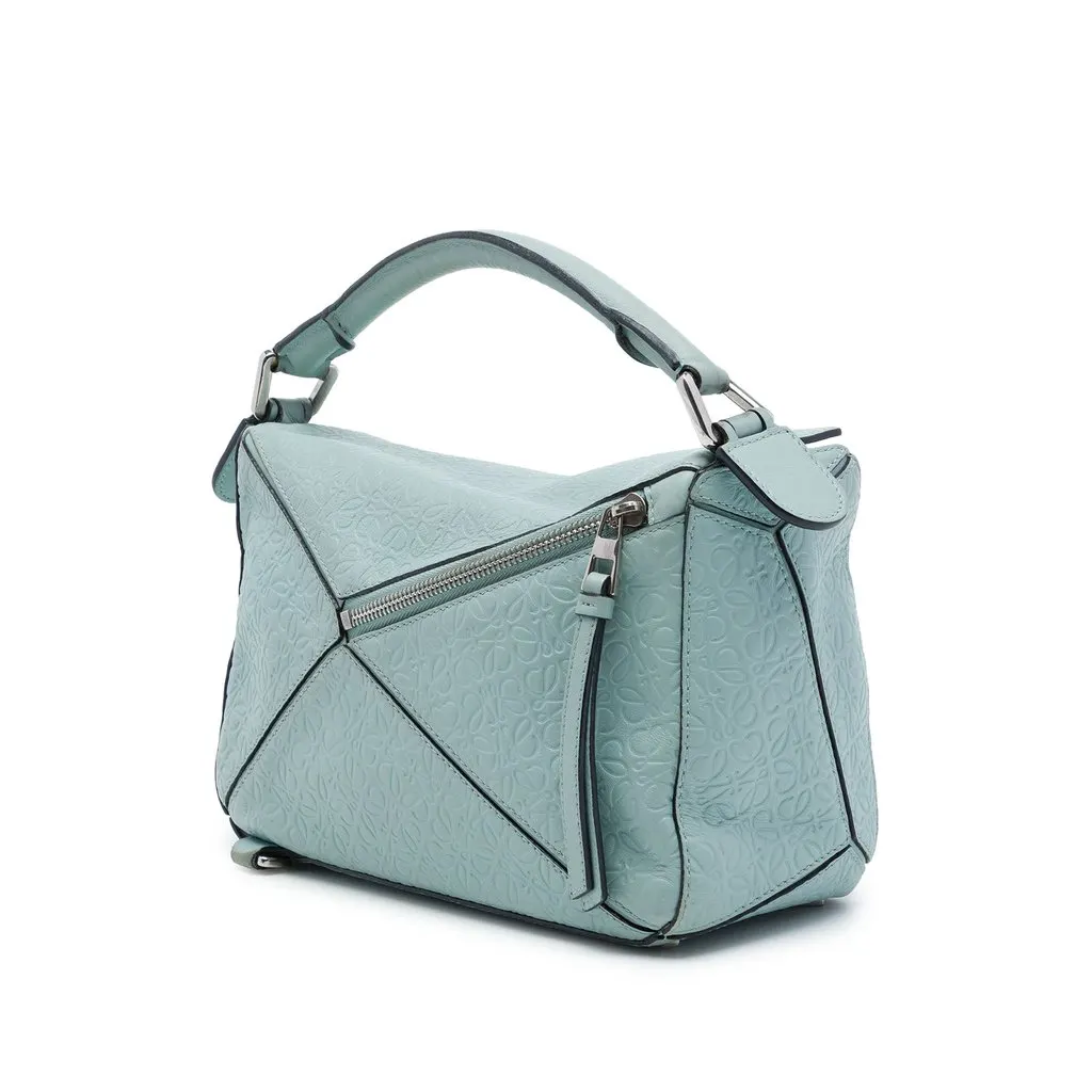 Loewe Small Anagram Embossed Calfskin Puzzle Satchel Blue Leather Good - Back View