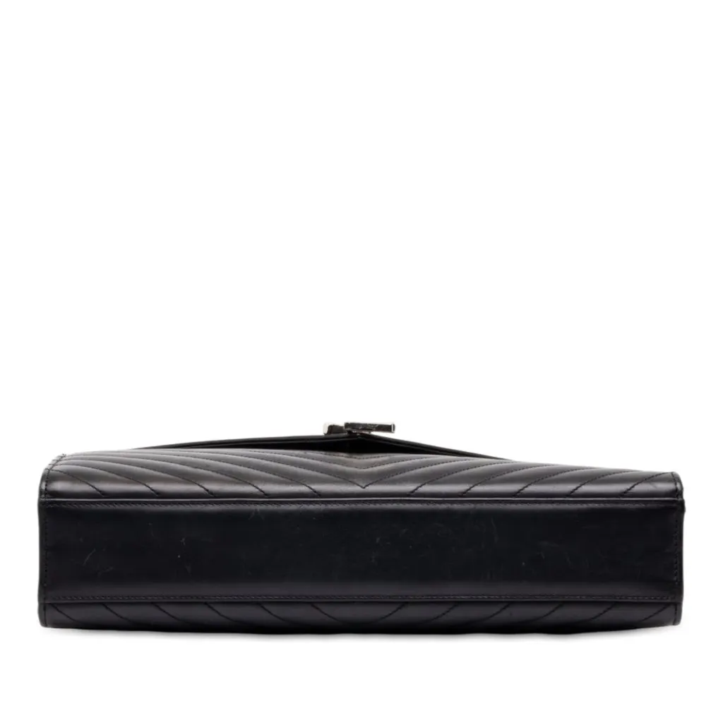 Saint Laurent Large Calfskin Chevron Monogram Envelope Bag Black Leather Good - Inside View