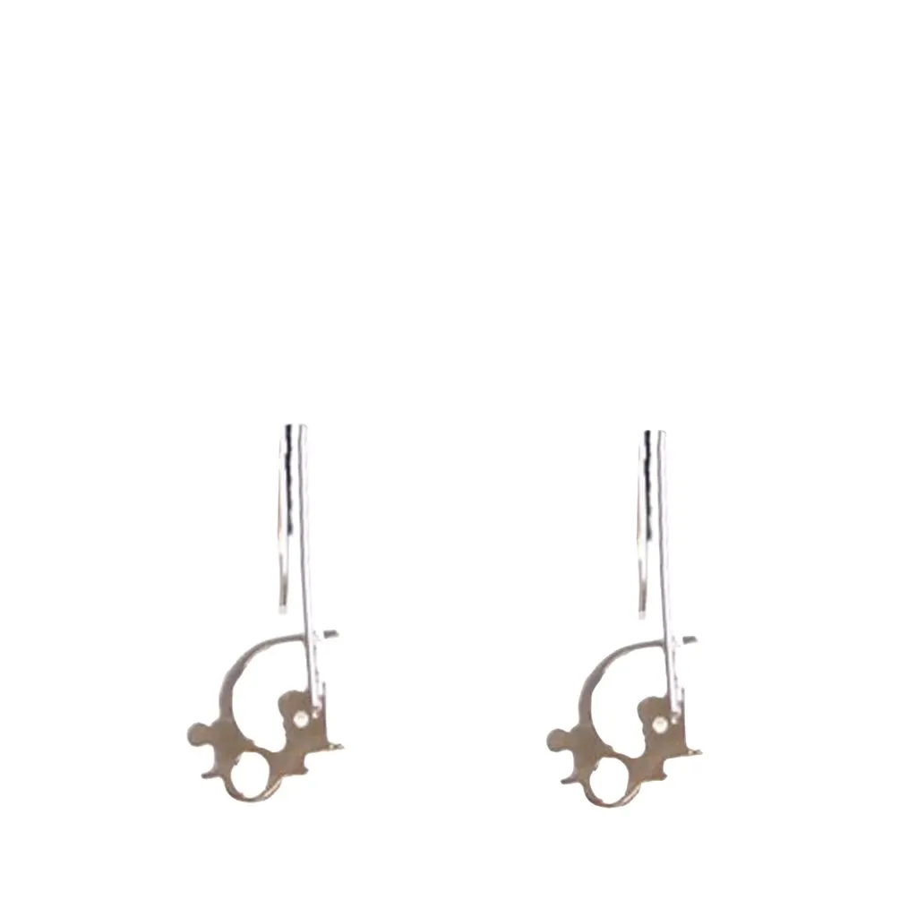 Dior Palladium Plated Logo Drop Earrings Silver Brass Very good - Back View