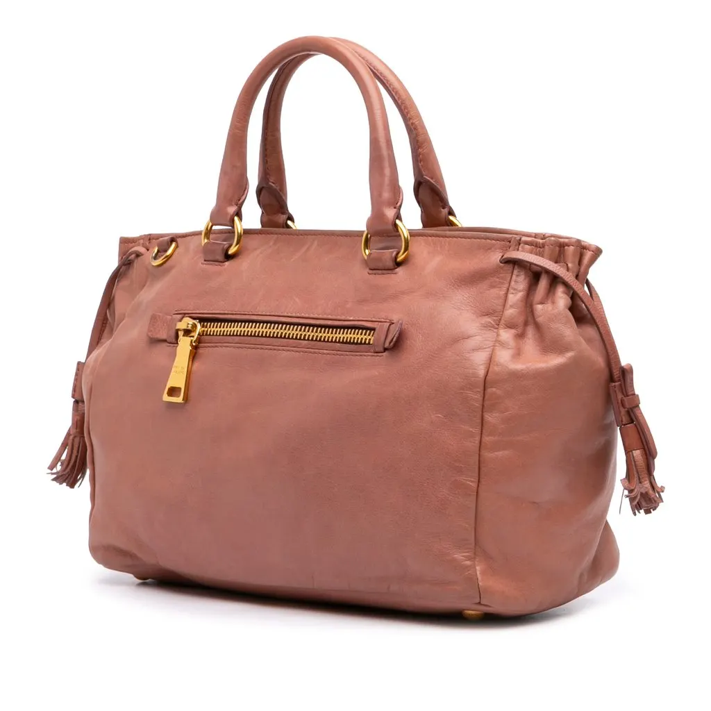 Prada Vitello Shine Satchel Brown Leather Good - Back View