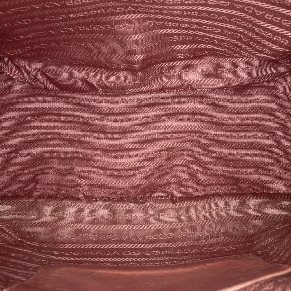 Prada Vitello Shine Satchel Brown Leather Good - Model View