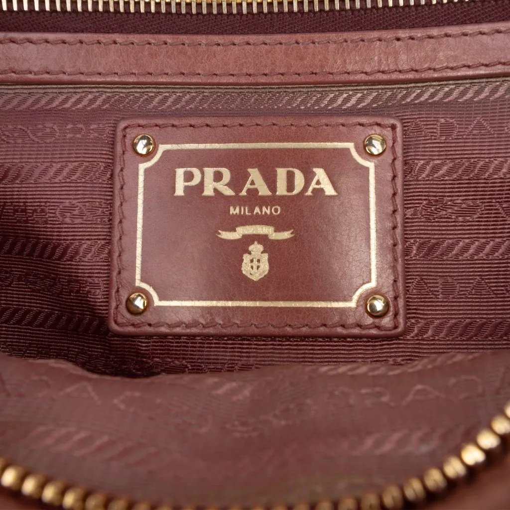 Prada Vitello Shine Satchel Brown Leather Good - Box View