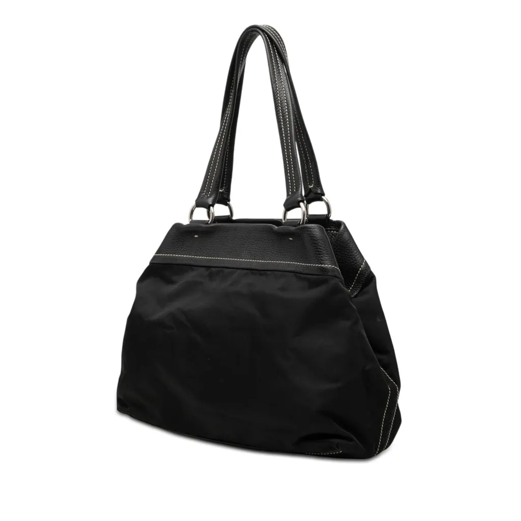 Prada Vitello Trimmed Tessuto Tote Black Very good - Back View