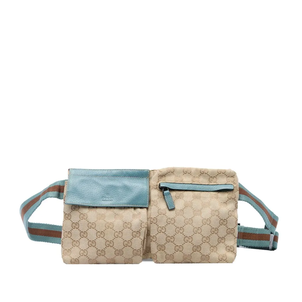 Gucci GG Canvas Web Double Pocket Belt Bag Beige Canvas Very good - Front View