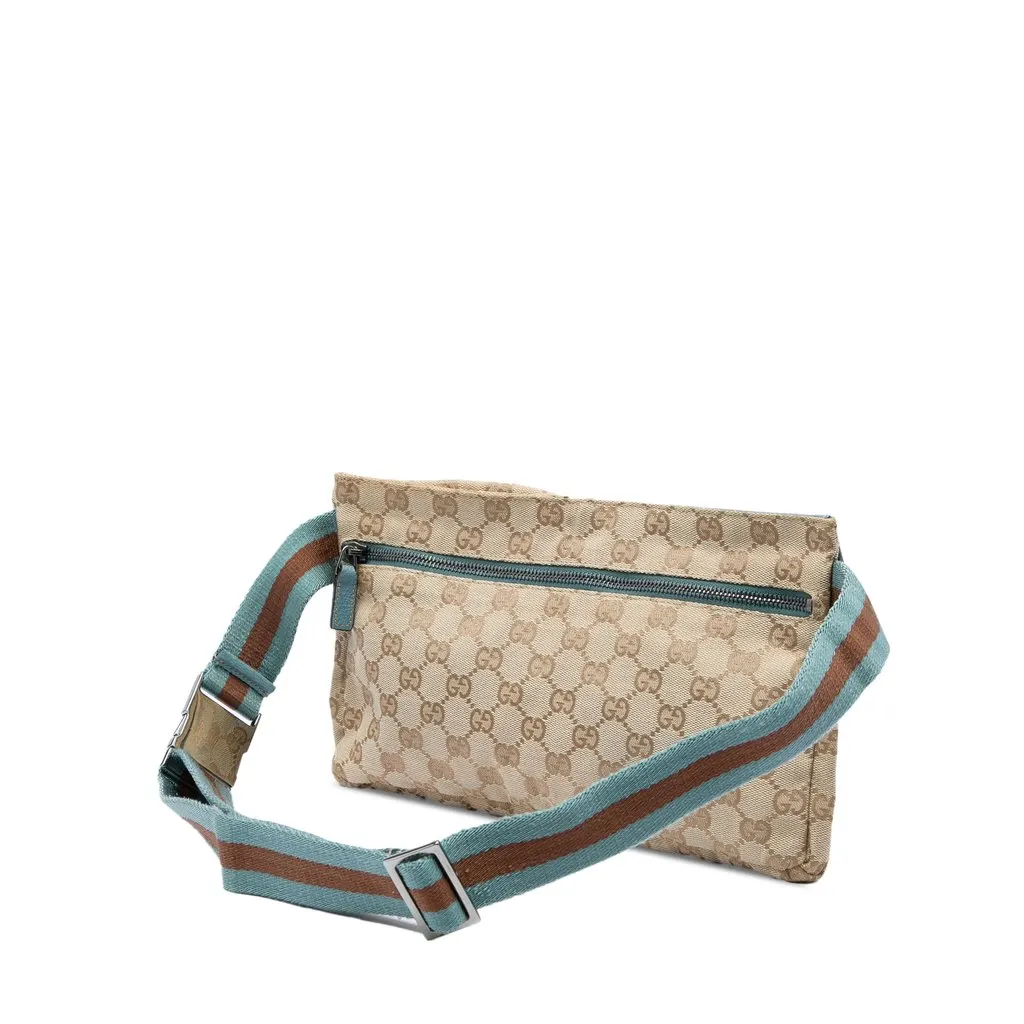 Gucci GG Canvas Web Double Pocket Belt Bag Beige Canvas Very good - Back View