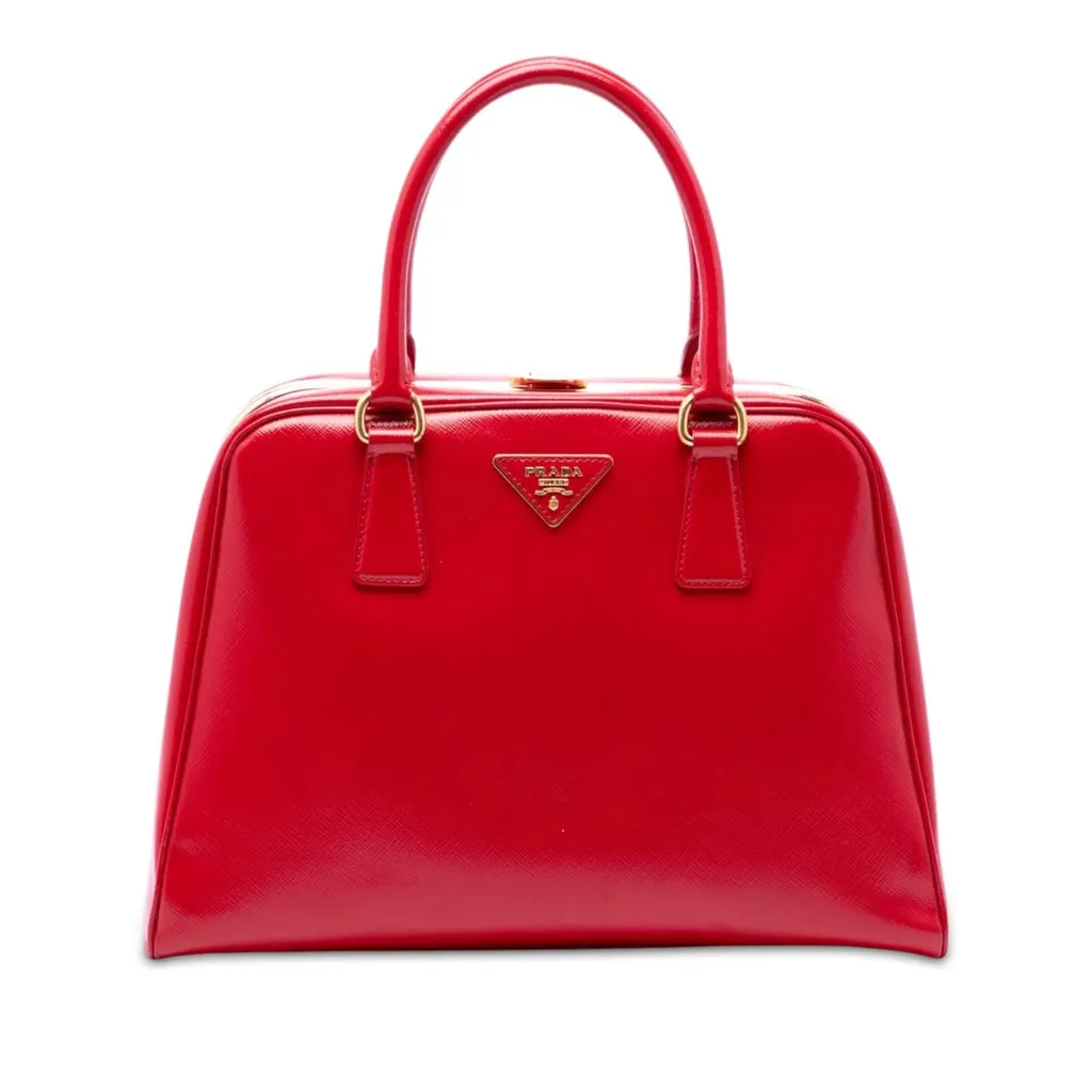 Prada Saffiano Vernice Pyramid Frame Handbag Red Leather Very good - Front View