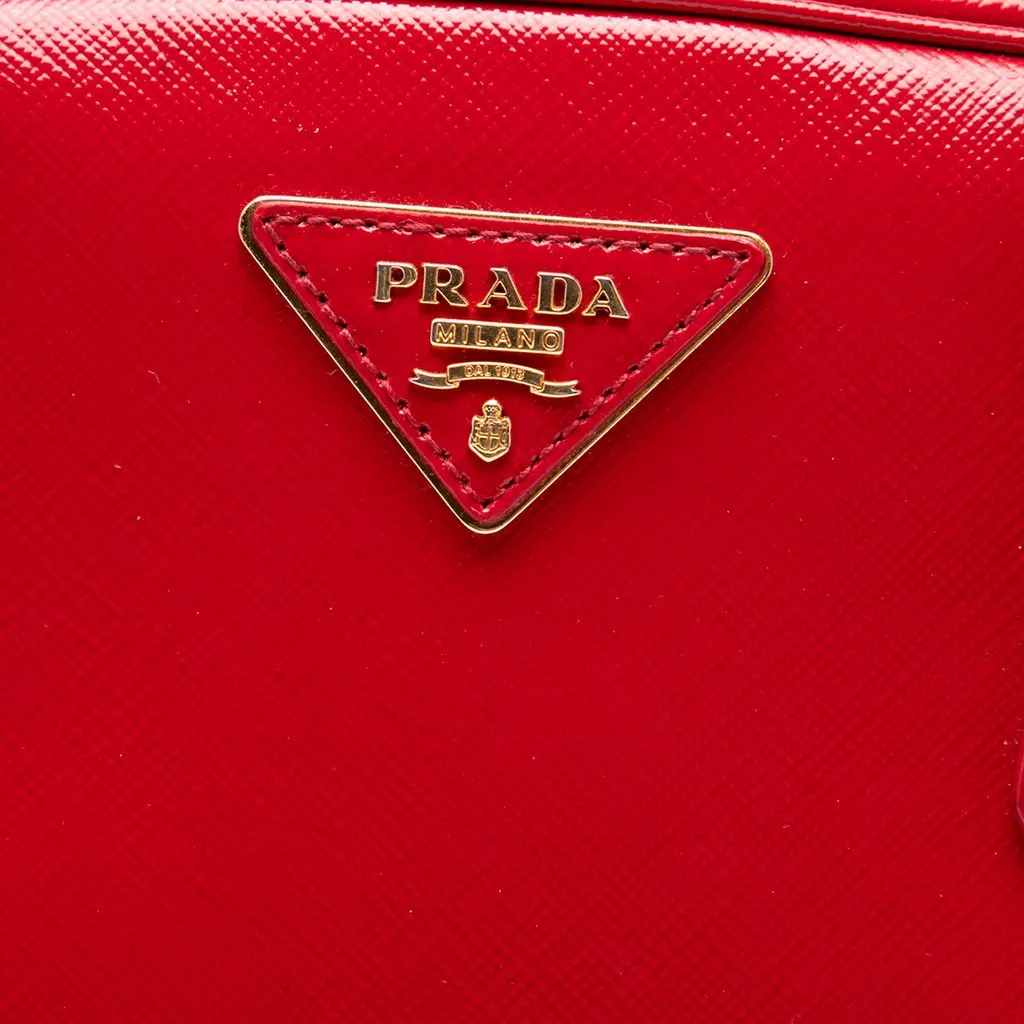 Prada Saffiano Vernice Pyramid Frame Handbag Red Leather Very good - Box View