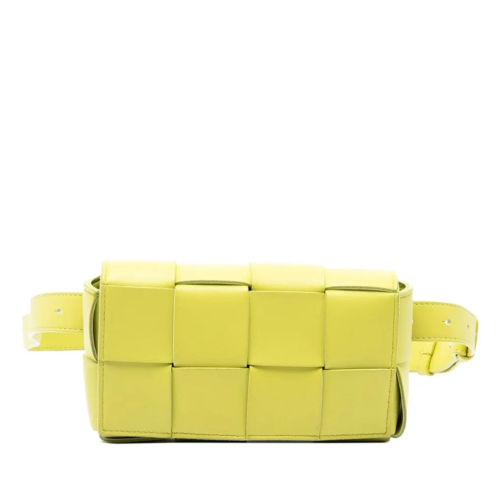 Bottega Veneta Mini Nappa Intrecciato Cassette Belt Bag Yellow Leather Very good - Front View