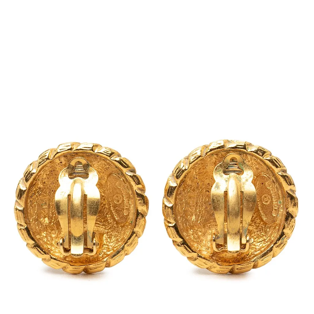 Chanel CC Gold Plated Sunburst Round Clip On Earrings Gold Metal Very good - Back View