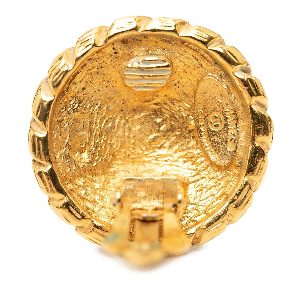 Chanel CC Gold Plated Sunburst Round Clip On Earrings Gold Metal Very good - Inside View