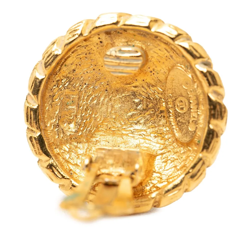 Chanel CC Gold Plated Sunburst Round Clip On Earrings Gold Metal Very good - Model View