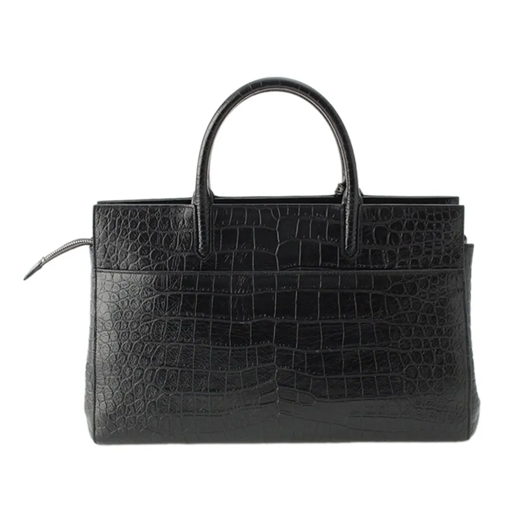 Saint Laurent Medium Croc Embossed Calfskin Cabas Rive Gauche Satchel Black Leather Very good - Back View