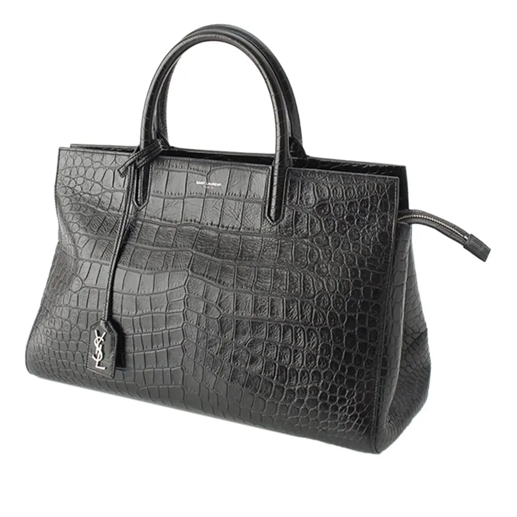 Saint Laurent Medium Croc Embossed Calfskin Cabas Rive Gauche Satchel Black Leather Very good - Inside View