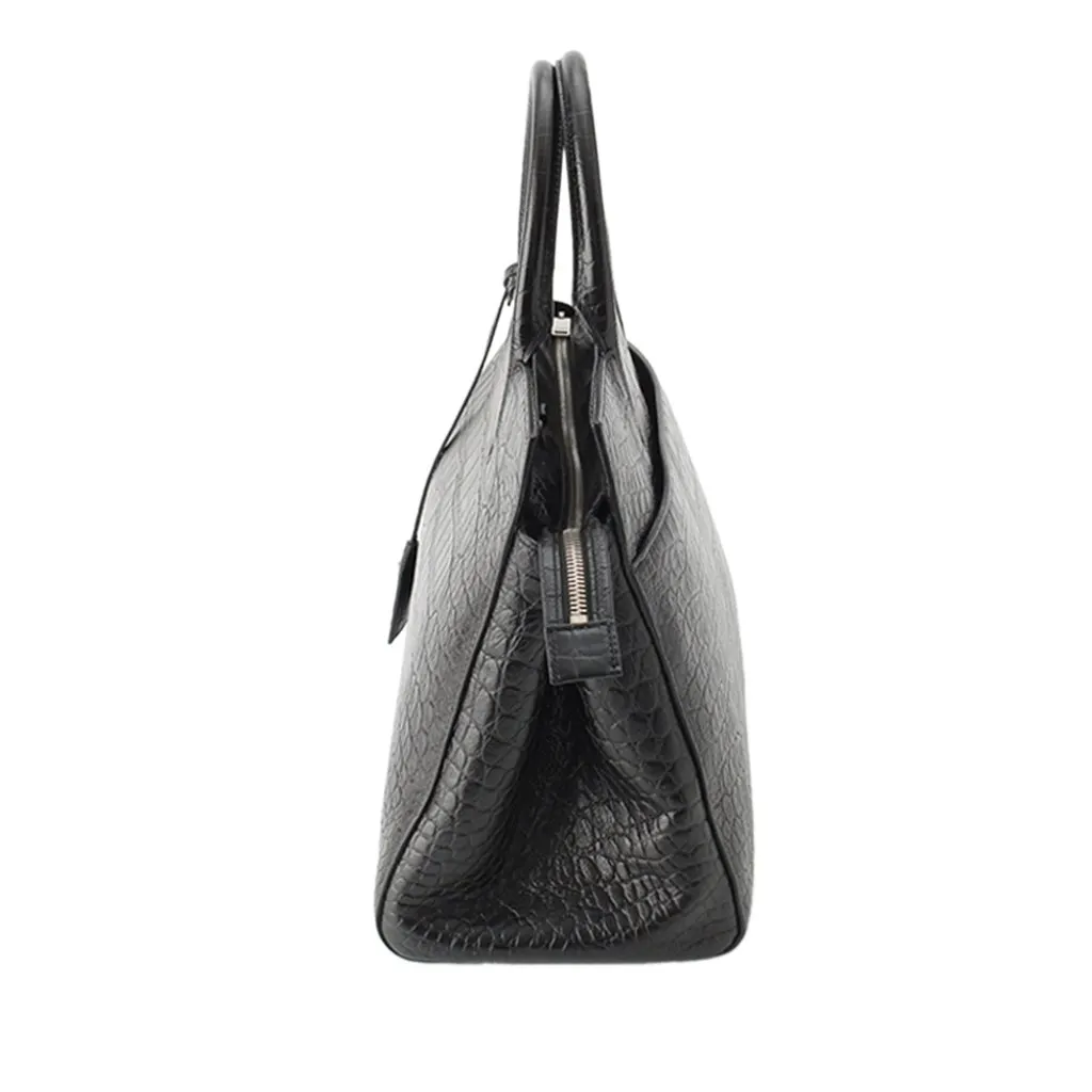 Saint Laurent Medium Croc Embossed Calfskin Cabas Rive Gauche Satchel Black Leather Very good - Model View