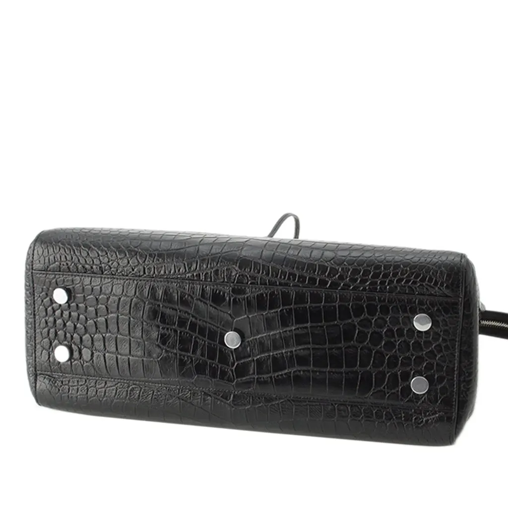 Saint Laurent Medium Croc Embossed Calfskin Cabas Rive Gauche Satchel Black Leather Very good - Box View
