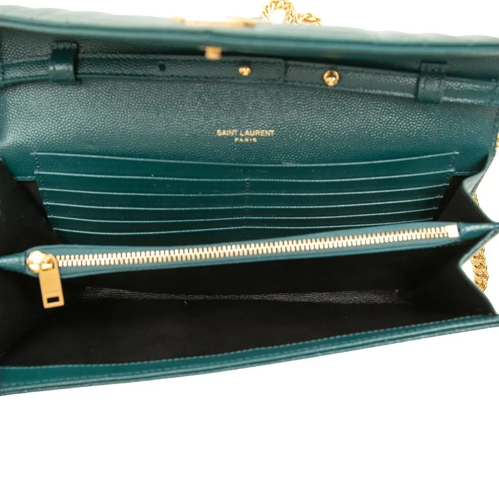 Saint Laurent Grain De Poudre Triquilt Monogram Envelope Wallet on Chain Green Leather Very good - Model View