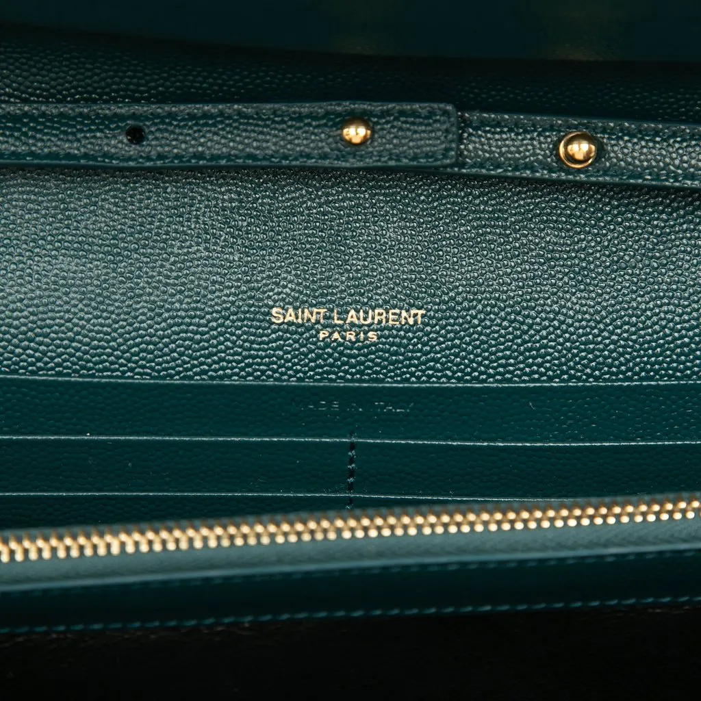 Saint Laurent Grain De Poudre Triquilt Monogram Envelope Wallet on Chain Green Leather Very good - Box View