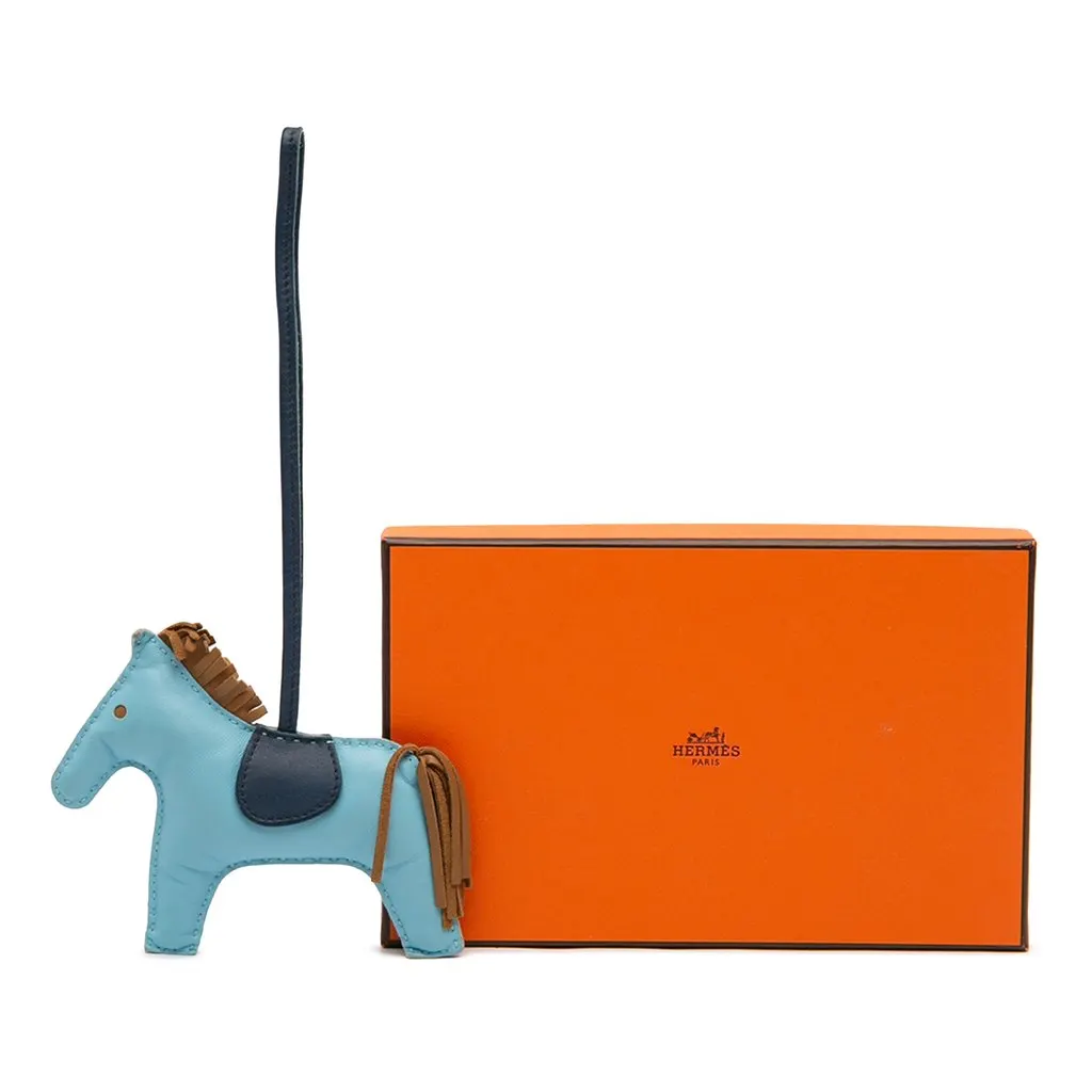 Hermès Milo Lambskin Grigri Rodeo Bag Charm MM Blue Leather Very good - Box View