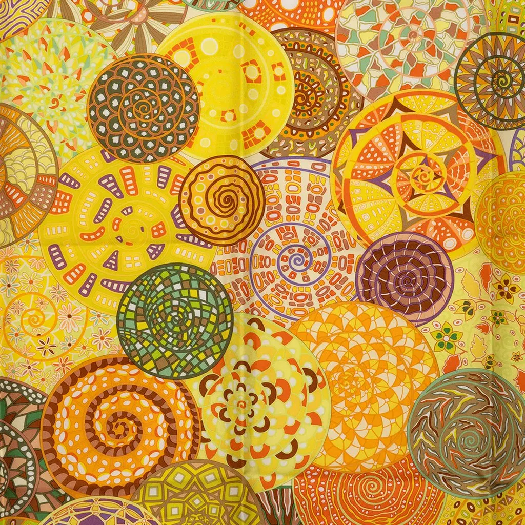 Hermès Reves D Escargots Silk Scarf 90 Yellow Silk Never worn - Back View