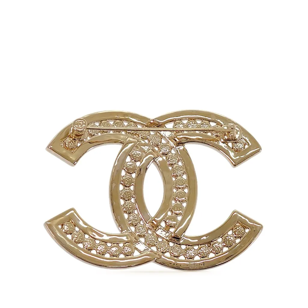 Chanel CC Gold Plated Rhinestone Brooch Gold Metal Very good - Back View