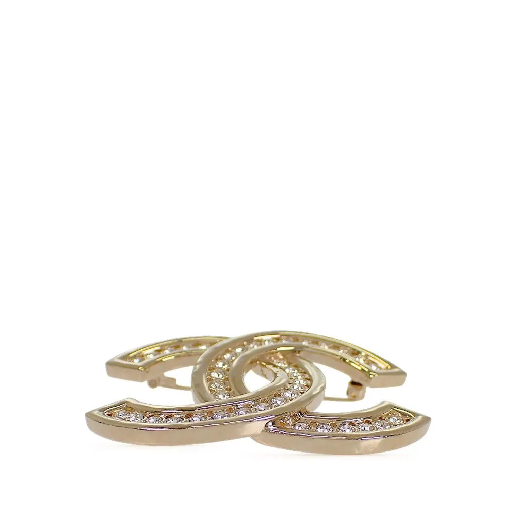 Chanel CC Gold Plated Rhinestone Brooch Gold Metal Very good - Inside View