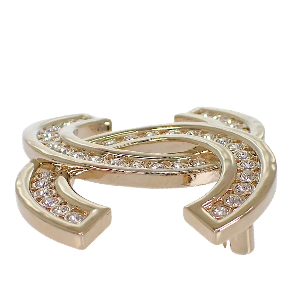 Chanel CC Gold Plated Rhinestone Brooch Gold Metal Very good - Box View
