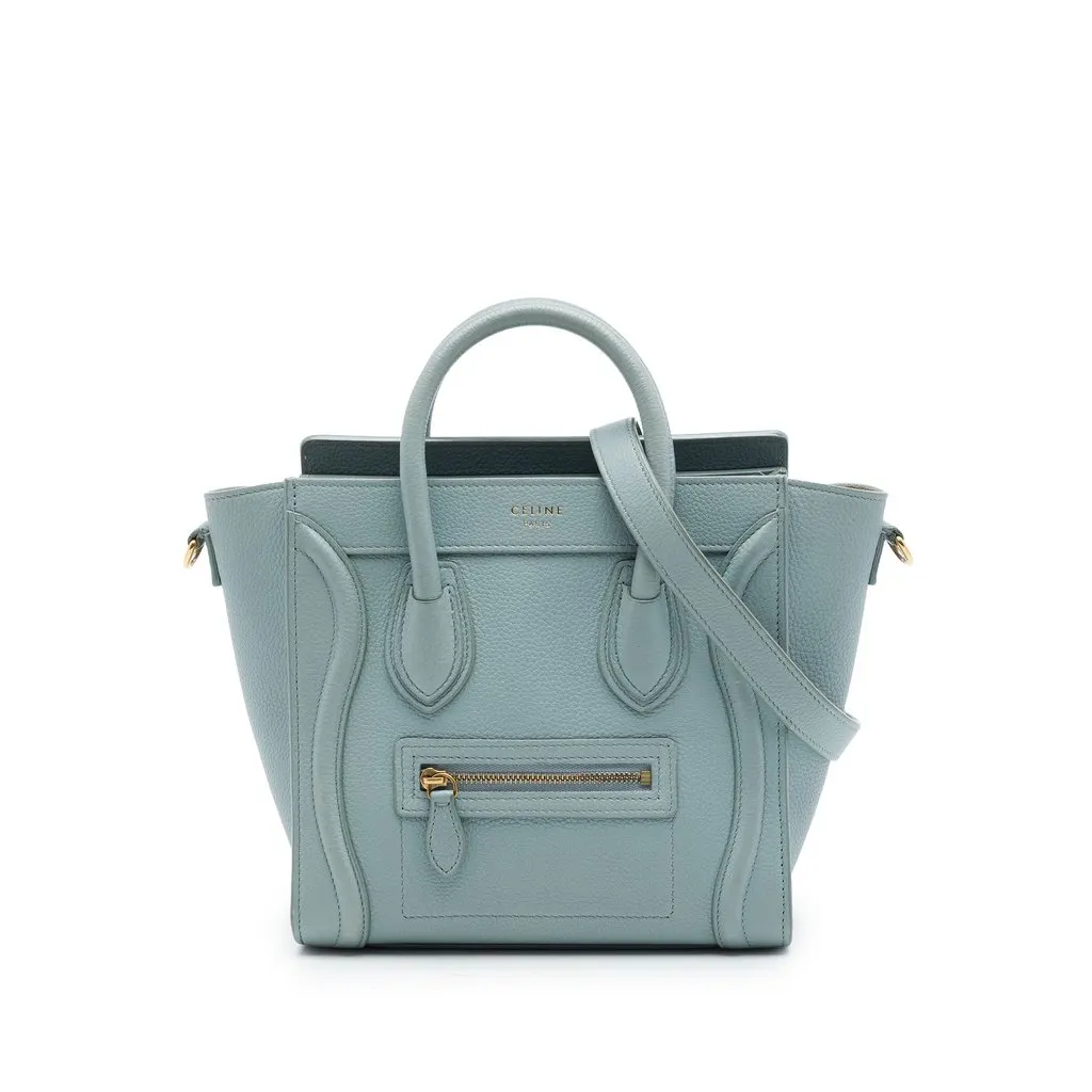 Celine Nano Leather Luggage Tote Blue Leather Very good - Front View