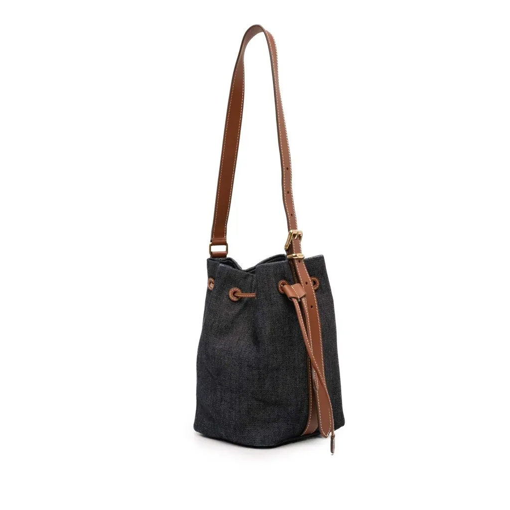 Miu Miu Denim Logo Bucket Bag Blue Very good - Back View