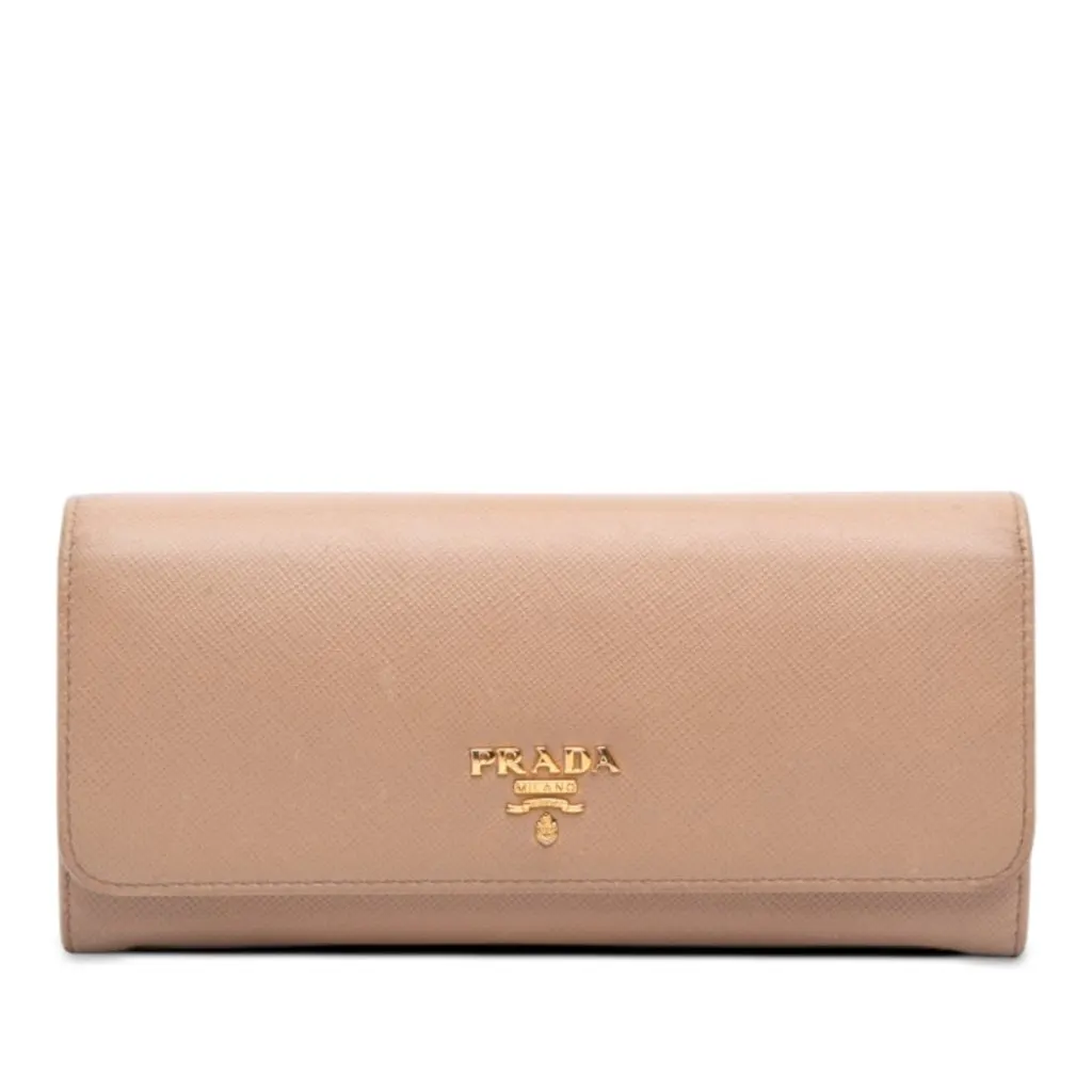 Prada Saffiano Continental Flap Wallet Beige Leather Very good - Front View