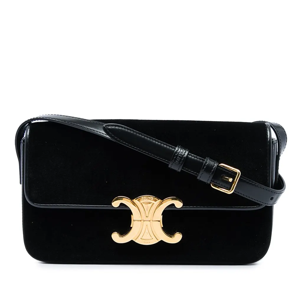 Celine Velvet Claude Shoulder Bag Black Very good - Front View