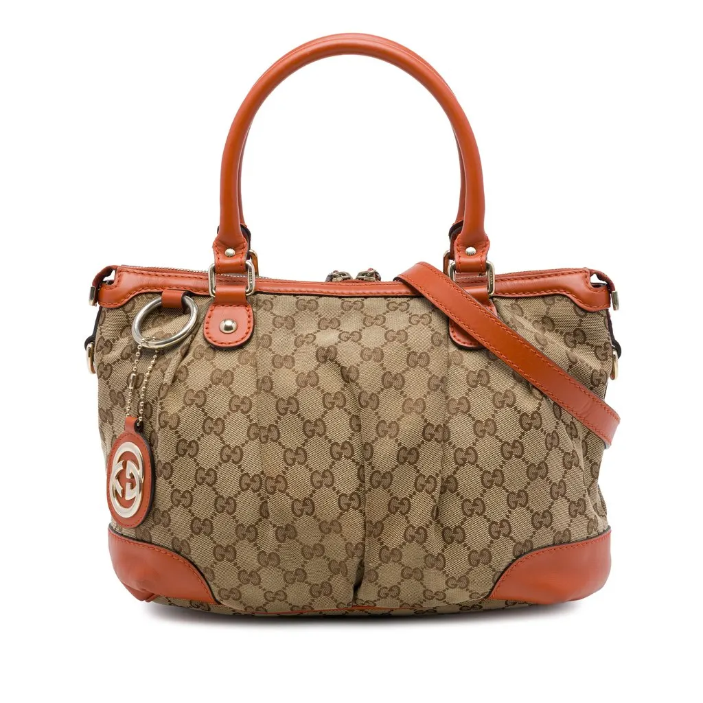 Gucci GG Canvas Sukey Satchel Beige Canvas Good - Front View