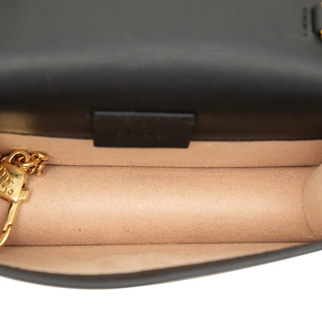 Gucci Super Mini Calfskin Web Sylvie Chain Crossbody Black Leather Very good - Model View