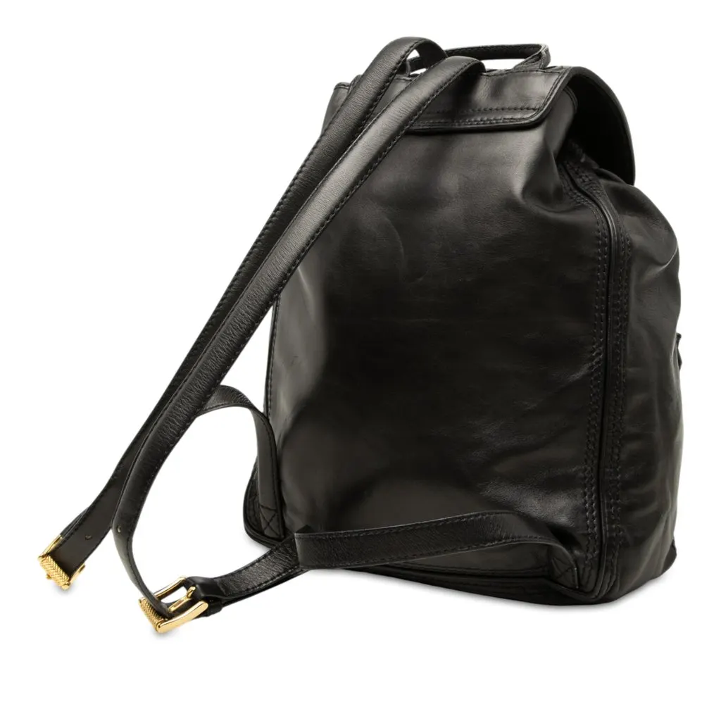 Bottega Veneta Nappa Intrecciato Trimmed Drawstring Flap Backpack Black Leather Very good - Back View