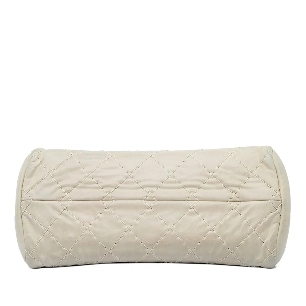 Chanel Medium Stitched Aged Calfskin Just Mademoiselle Bowling Bag White Leather Very good - Inside View