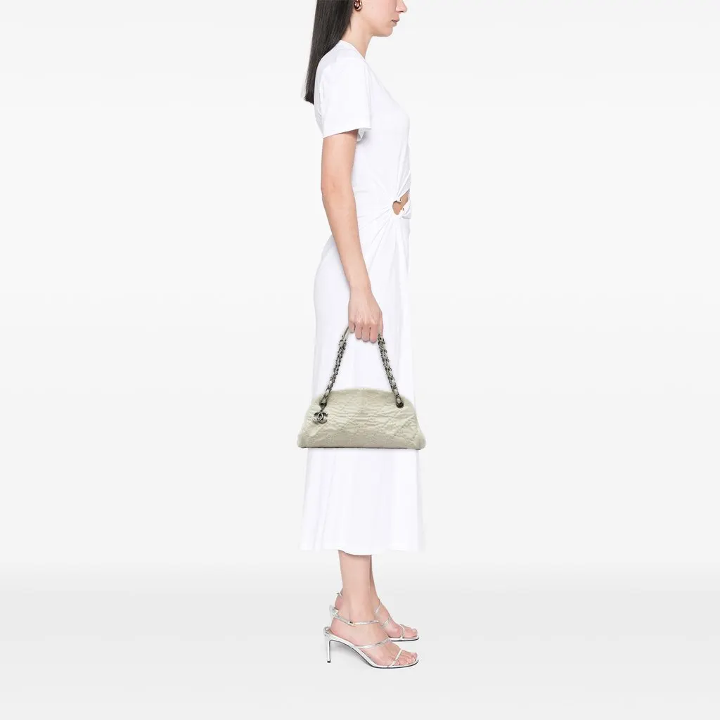 Chanel Medium Stitched Aged Calfskin Just Mademoiselle Bowling Bag White Leather Very good - Box View