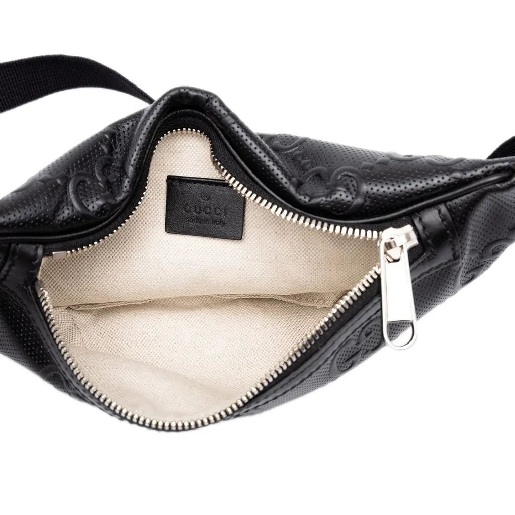 Gucci GG Embossed Perforated Calfskin Belt Bag Black Leather Very good - Model View